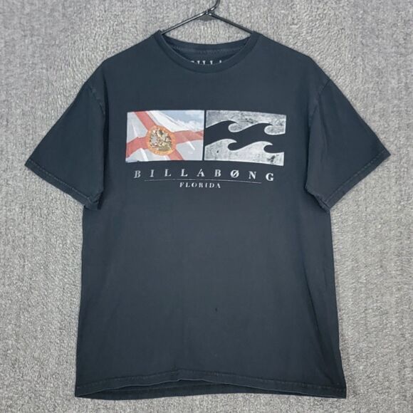 Billabong T-Shirt Mens Medium Black Florida State Flag Short Sleeve Crewneck - Picture 1 of 10